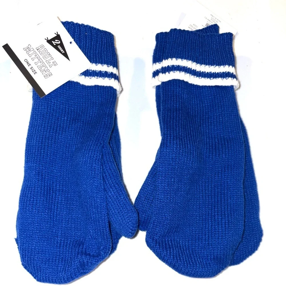 🧢🆕🧢 Varsity Royal Blue Mittens with White Stripes